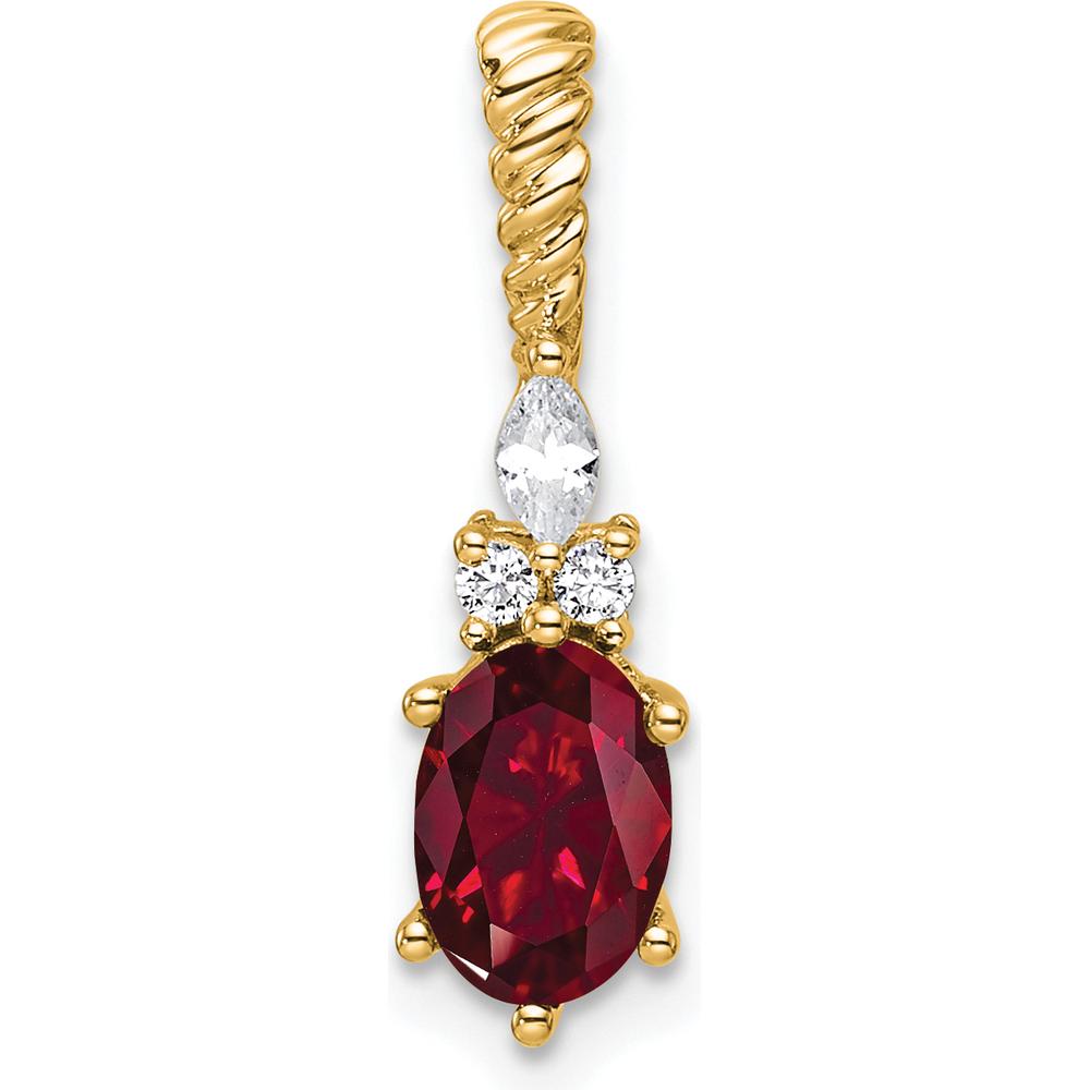 14K Yellow Gold Twisted Chain Slide Pendant with Lab Created Ruby and Diamond Accents - 7x5 mm Ruby, 3.4 mm Marquise and 2x 1.6 mm Round Diamonds by Oro Pregiato