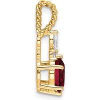 14K Yellow Gold Twisted Chain Slide Pendant with Lab Created Ruby and Diamond Accents - 7x5 mm Ruby, 3.4 mm Marquise and 2x 1.6 mm Round Diamonds by Oro Pregiato