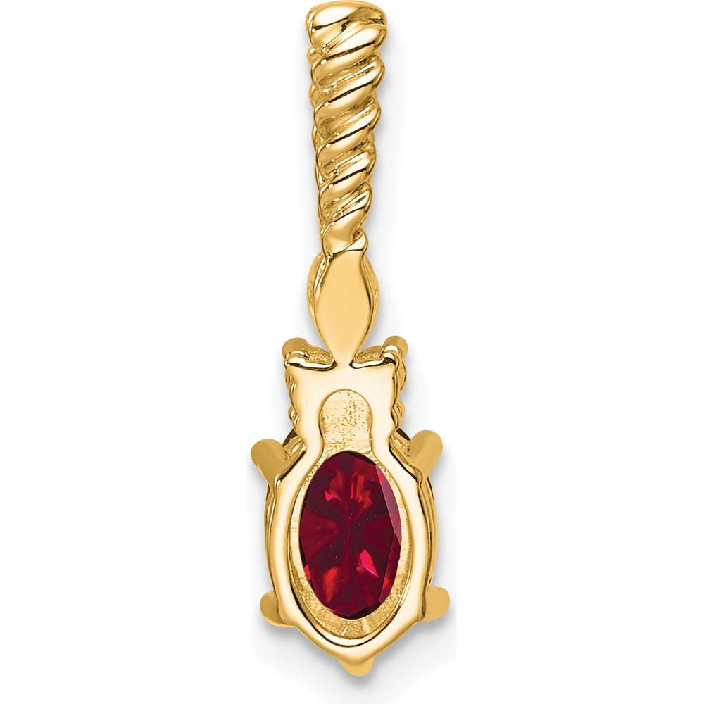 14K Yellow Gold Twisted Chain Slide Pendant with Lab Created Ruby and Diamond Accents - 7x5 mm Ruby, 3.4 mm Marquise and 2x 1.6 mm Round Diamonds by Oro Pregiato