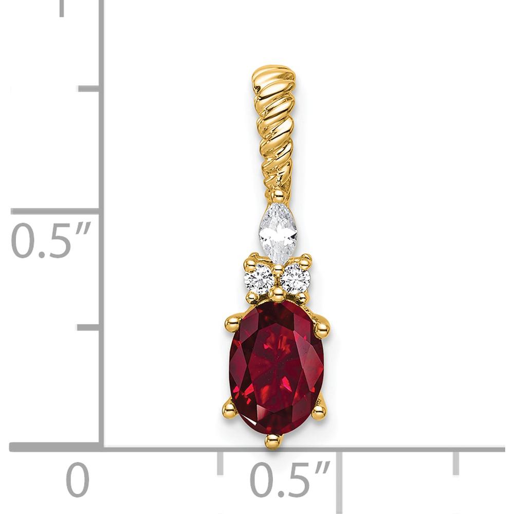14K Yellow Gold Twisted Chain Slide Pendant with Lab Created Ruby and Diamond Accents - 7x5 mm Ruby, 3.4 mm Marquise and 2x 1.6 mm Round Diamonds by Oro Pregiato