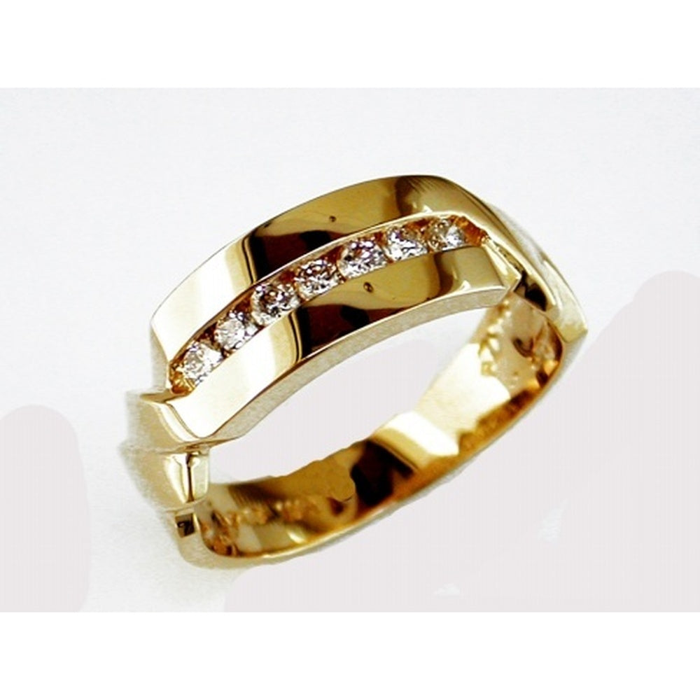 14K Yellow Gold Twisted Channel-Set Diamond Wedding Band with Round Cut Diamonds - 0.25 Carat Total Diamond Weight - Royal Jewelry