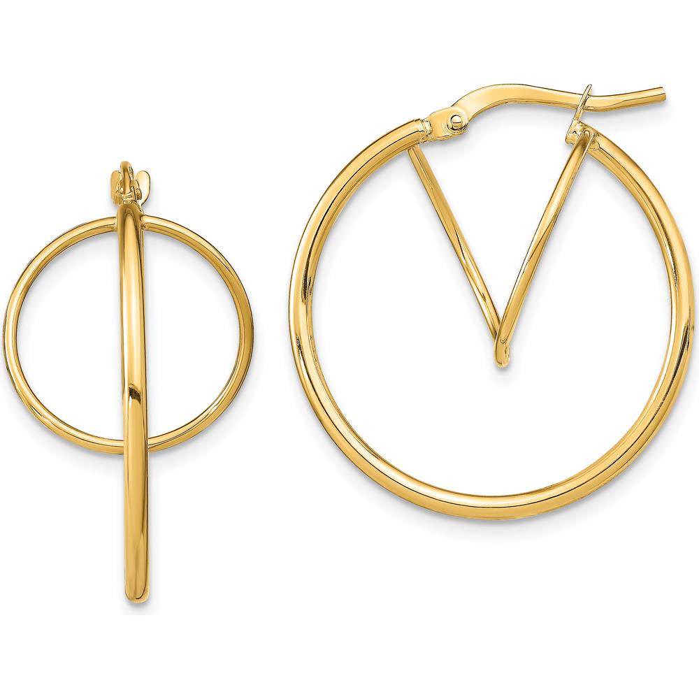 14K Yellow Gold Twisted Circle Inside Hoop Earrings with Polished Finish - 26mm Diameter by 0