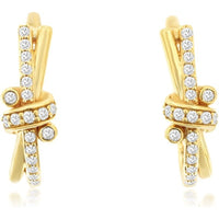 14K Yellow Gold Twisted Crisscross Hoop Earrings with Prong-Set Round Brilliant Diamonds - 0.33 Carat Total Diamond Weight - Royal Jewelry