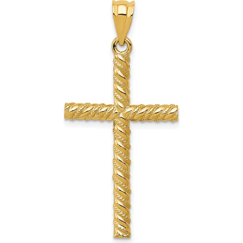 14K Yellow Gold Twisted Cross Pendant - 37mm Length, 18mm Width, Polished Finish by Oro Pregiato