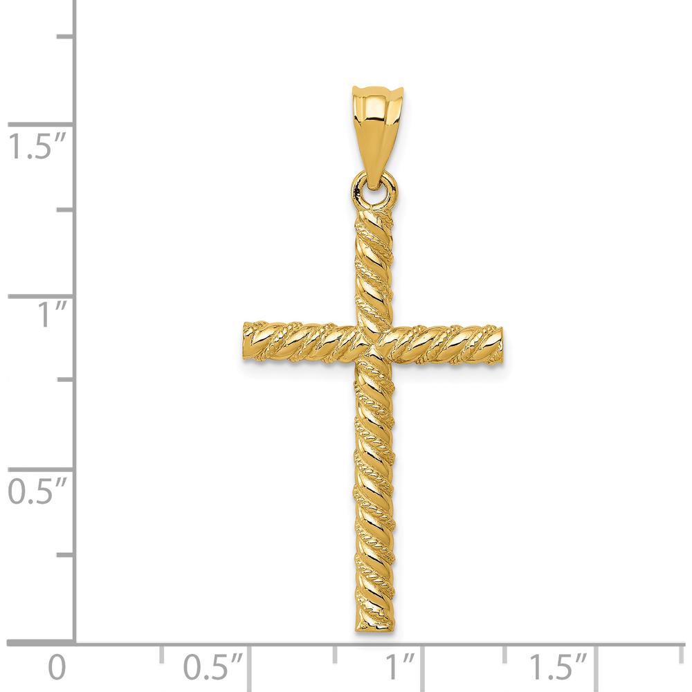 14K Yellow Gold Twisted Cross Pendant - 37mm Length, 18mm Width, Polished Finish by Oro Pregiato