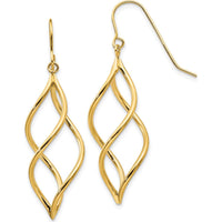 14K Yellow Gold Twisted Dangle Drop Earrings - 46mm Length by 0
