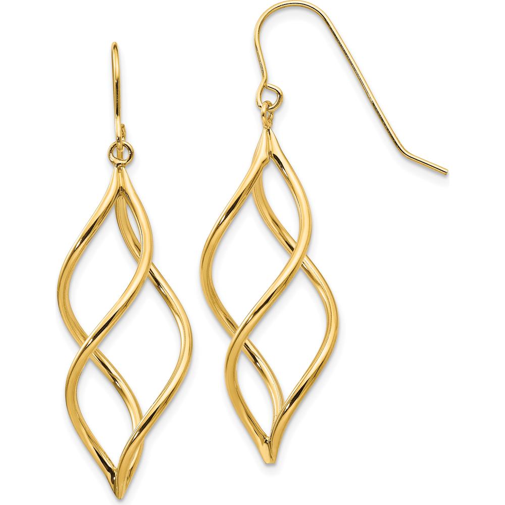 14K Yellow Gold Twisted Dangle Drop Earrings - 46mm Length by 0