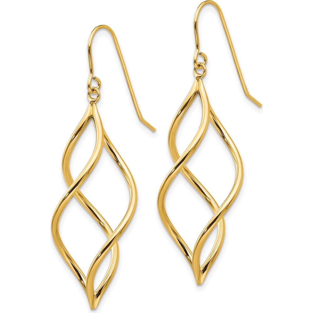 14K Yellow Gold Twisted Dangle Drop Earrings - 46mm Length by 0