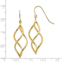 14K Yellow Gold Twisted Dangle Drop Earrings - 46mm Length by 0