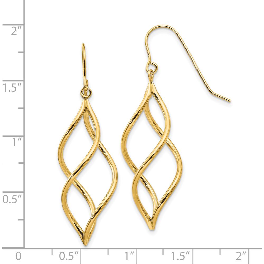 14K Yellow Gold Twisted Dangle Drop Earrings - 46mm Length by 0