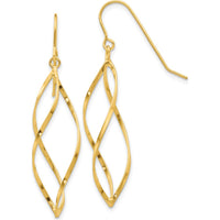 14K Yellow Gold Twisted Dangle Earrings with Polished Finish - 46mm Length by 0