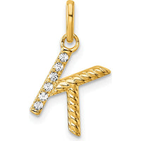 14K Yellow Gold Twisted Diamond Initial K Pendant with 0.05 Carat Total Diamond Weight by Oro Pregiato