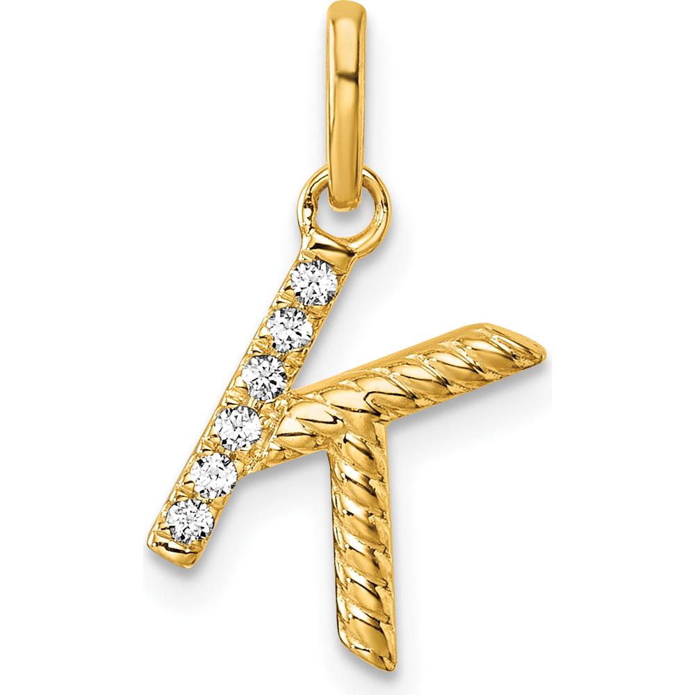 14K Yellow Gold Twisted Diamond Initial K Pendant with 0.05 Carat Total Diamond Weight by Oro Pregiato