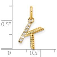 14K Yellow Gold Twisted Diamond Initial K Pendant with 0.05 Carat Total Diamond Weight by Oro Pregiato