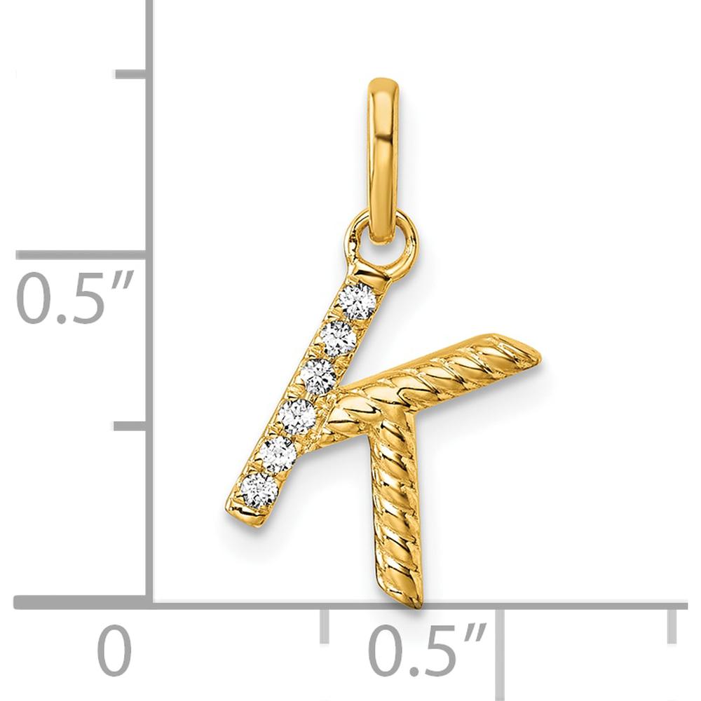 14K Yellow Gold Twisted Diamond Initial K Pendant with 0.05 Carat Total Diamond Weight by Oro Pregiato