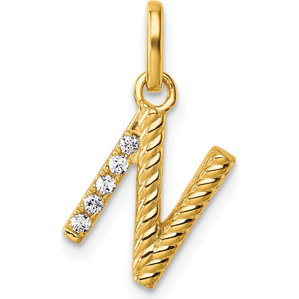 14K Yellow Gold Twisted Diamond Initial "N" Charm - 0.05 Carat Total Diamond Weight by Oro Pregiato