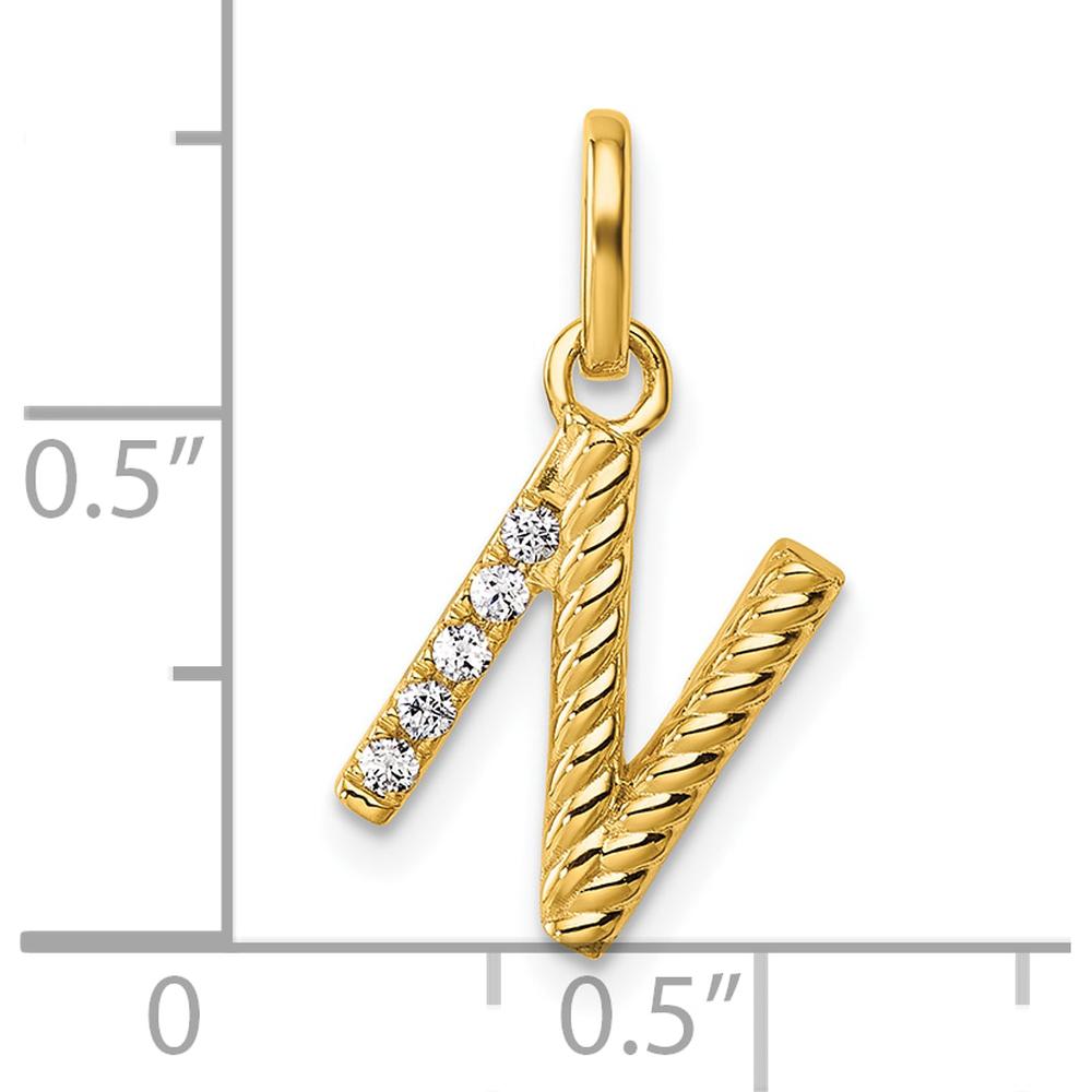 14K Yellow Gold Twisted Diamond Initial "N" Charm - 0.05 Carat Total Diamond Weight by Oro Pregiato