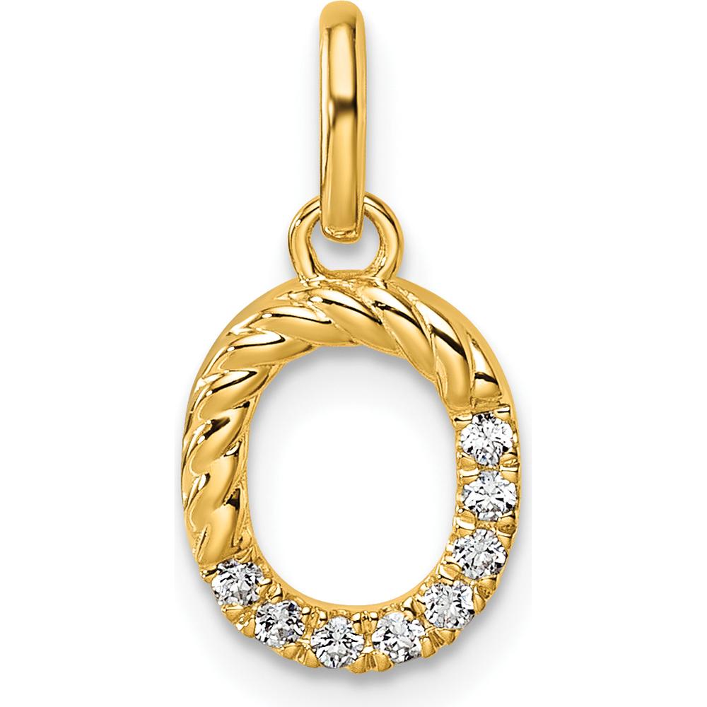 14K Yellow Gold Twisted Diamond Initial O Charm - 0.07 Carat Total Diamond Weight by Oro Pregiato