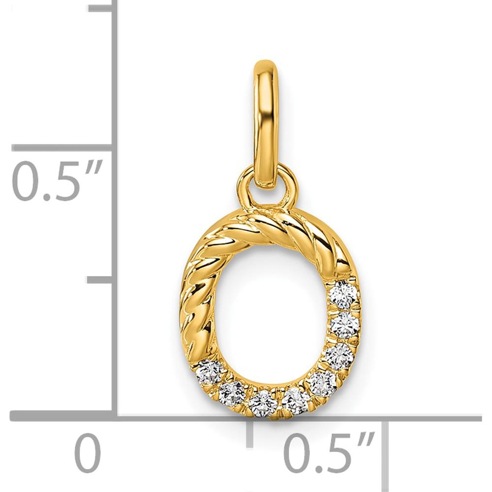 14K Yellow Gold Twisted Diamond Initial O Charm - 0.07 Carat Total Diamond Weight by Oro Pregiato