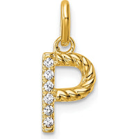 14K Yellow Gold Twisted Diamond Initial "P" Charm - 0.05 Carat Diamond Weight by Oro Pregiato