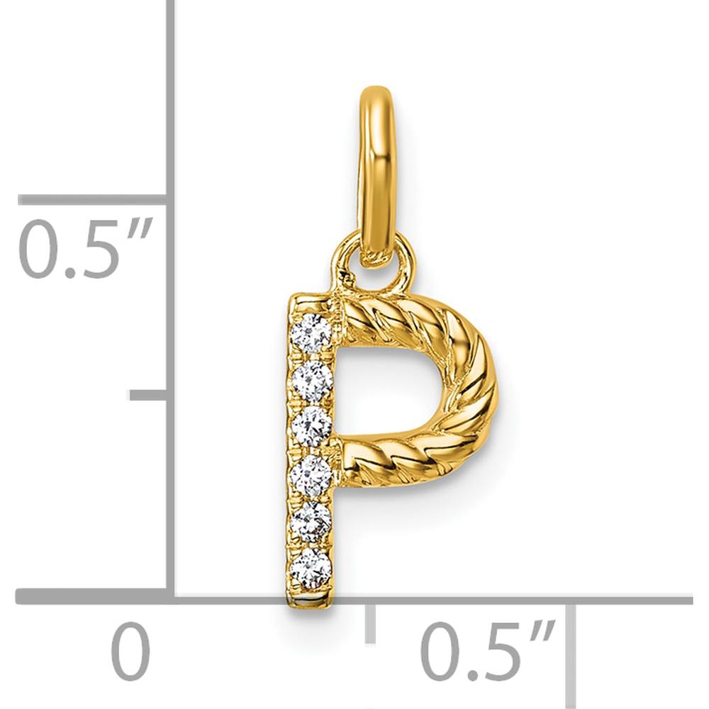 14K Yellow Gold Twisted Diamond Initial "P" Charm - 0.05 Carat Diamond Weight by Oro Pregiato