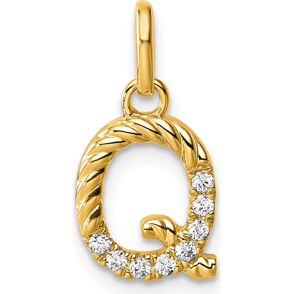 14K Yellow Gold Twisted Diamond Initial Q Charm - 0.07 Carat Total Diamond Weight by Oro Pregiato