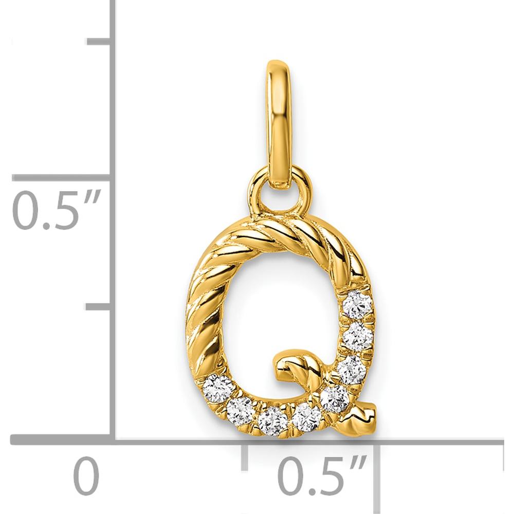 14K Yellow Gold Twisted Diamond Initial Q Charm - 0.07 Carat Total Diamond Weight by Oro Pregiato