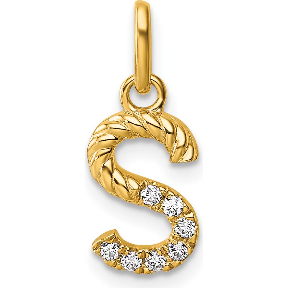 14K Yellow Gold Twisted Diamond Initial S Pendant Charm with 0.07 Carat Total Diamond Weight by Oro Pregiato
