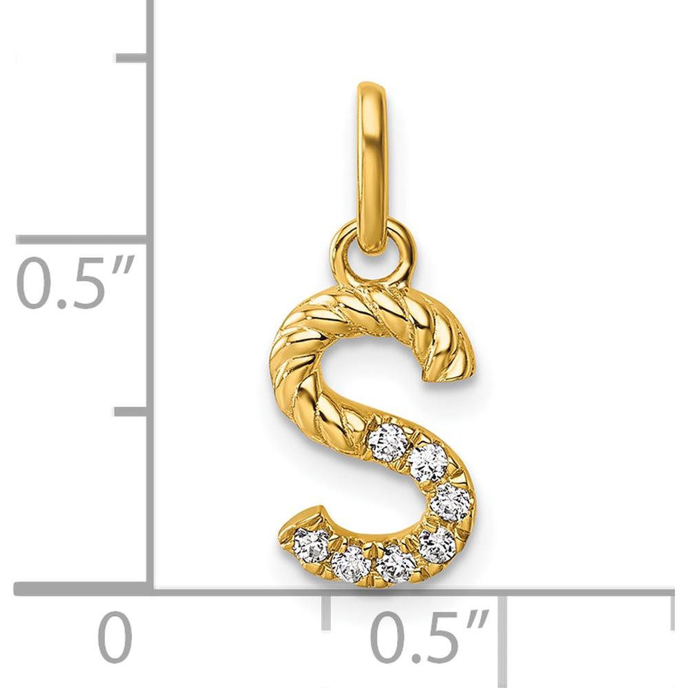 14K Yellow Gold Twisted Diamond Initial S Pendant Charm with 0.07 Carat Total Diamond Weight by Oro Pregiato