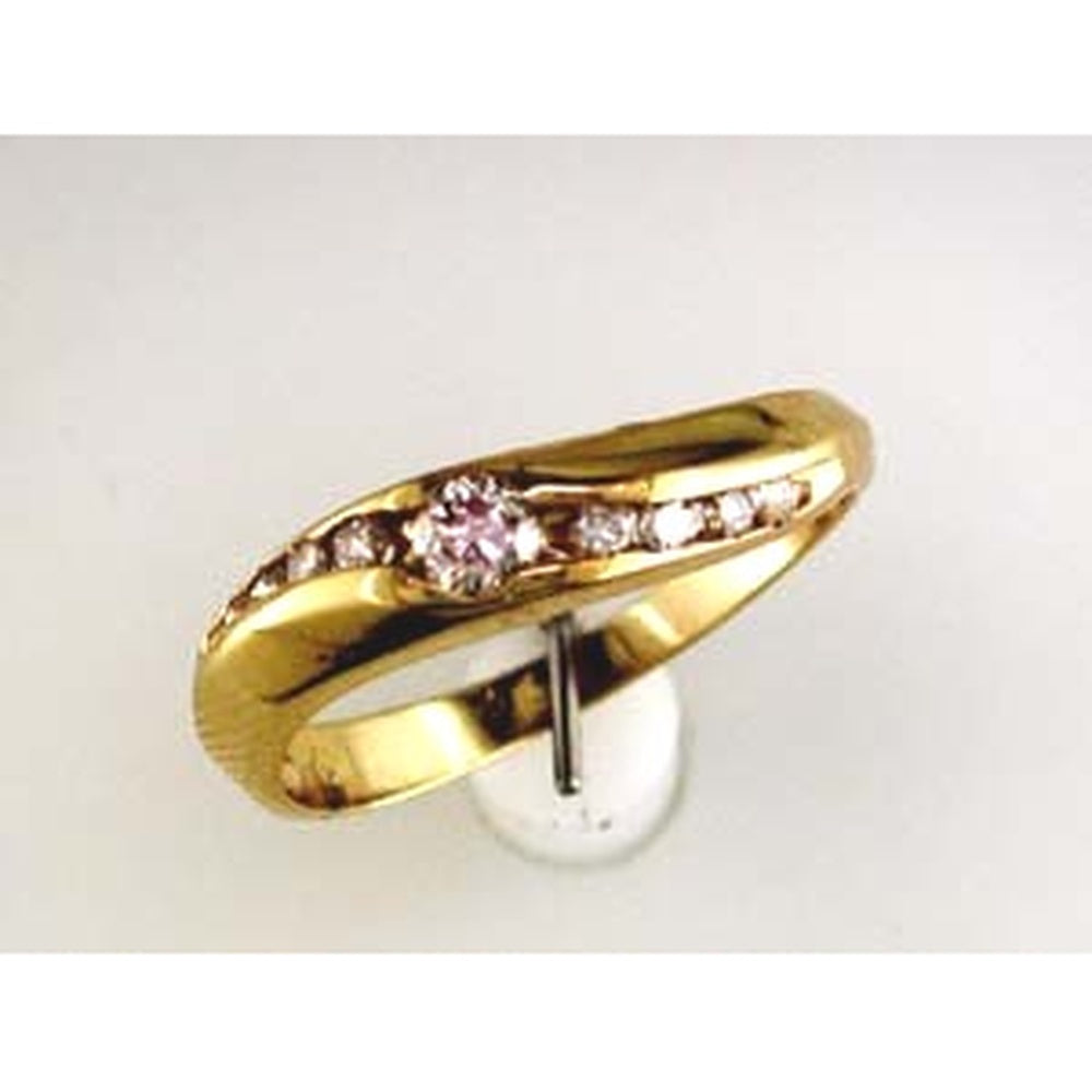 14K Yellow Gold Twisted Diamond Wedding Band with Channel Set Round Accents and 0.35 Carat Round Center Diamond - Royal Jewelry
