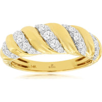 14K Yellow Gold Twisted Diamond Wedding Band with Round Brilliant Cut Diamonds - 0.50 Carat Total Diamond Weight - Royal Jewelry
