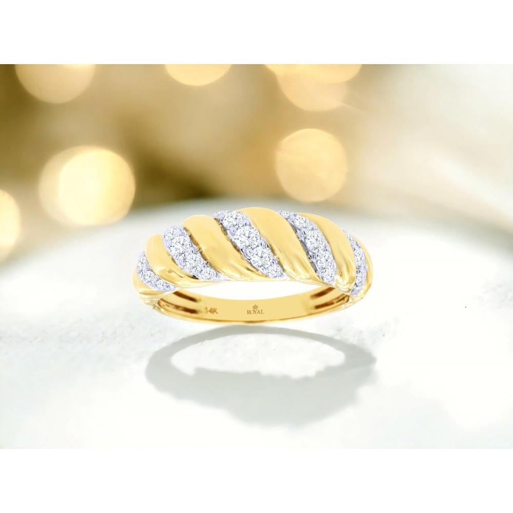 14K Yellow Gold Twisted Diamond Wedding Band with Round Brilliant Cut Diamonds - 0.50 Carat Total Diamond Weight - Royal Jewelry