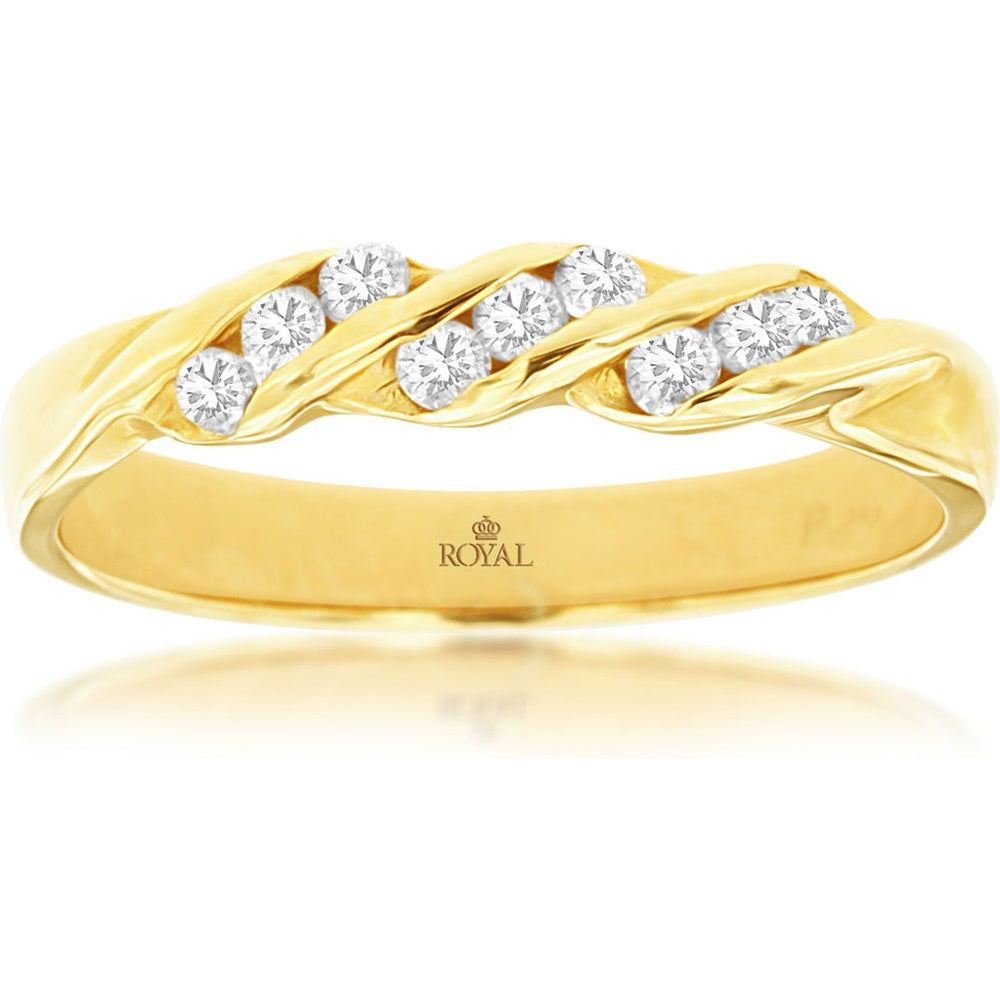14K Yellow Gold Twisted Diamond Wedding Band with Round-Cut Diamonds - 0.25 Carat Total Diamond Weight - Royal Jewelry