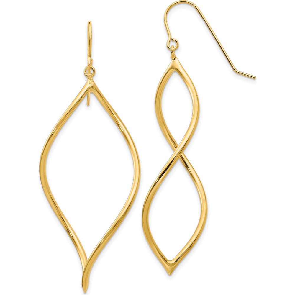 14K Yellow Gold Twisted Drop Earrings - Elegant Dangle Design with Polished Finish by 0