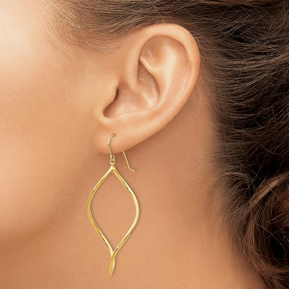 14K Yellow Gold Twisted Drop Earrings - Elegant Dangle Design with Polished Finish by 0