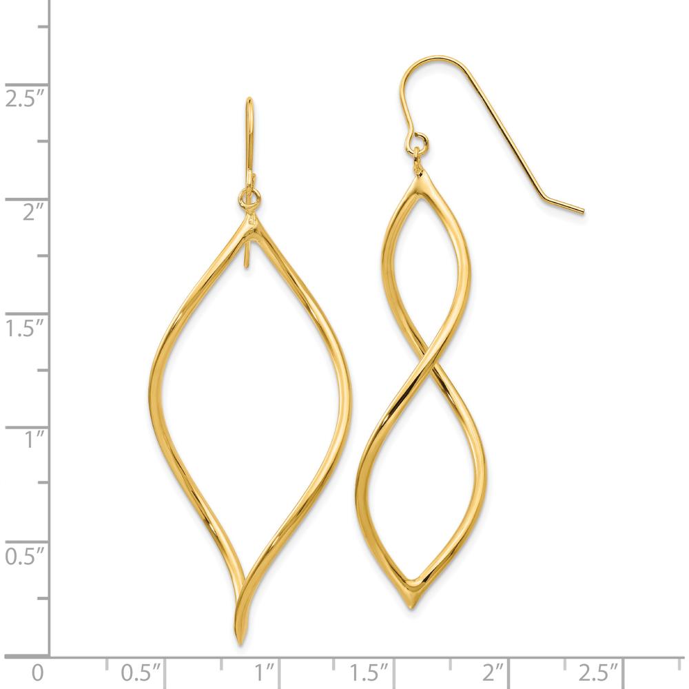 14K Yellow Gold Twisted Drop Earrings - Elegant Dangle Design with Polished Finish by 0