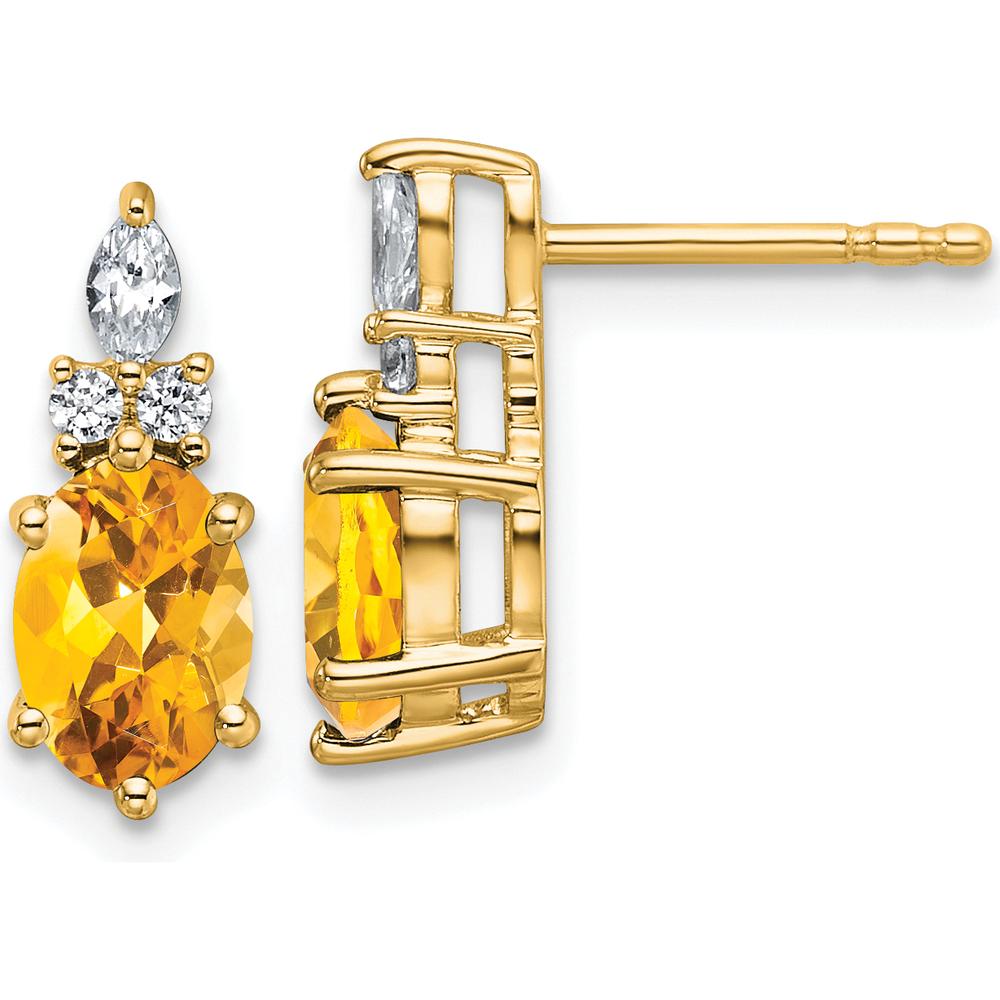 14K Yellow Gold Twisted Drop Earrings with Oval Citrine and Round Diamonds - 0.18 Carat Total Gem Weight by Oro Pregiato