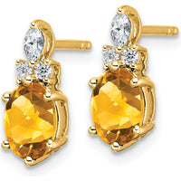 14K Yellow Gold Twisted Drop Earrings with Oval Citrine and Round Diamonds - 0.18 Carat Total Gem Weight by Oro Pregiato