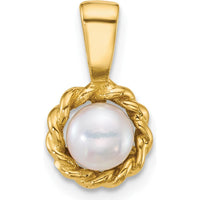 14K Yellow Gold Twisted Edge Pendant with 5-6mm White Freshwater Cultured Pearl by Monteluci Fine Jewelry