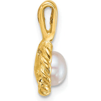 14K Yellow Gold Twisted Edge Pendant with 5-6mm White Freshwater Cultured Pearl by Monteluci Fine Jewelry