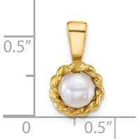 14K Yellow Gold Twisted Edge Pendant with 5-6mm White Freshwater Cultured Pearl by Monteluci Fine Jewelry