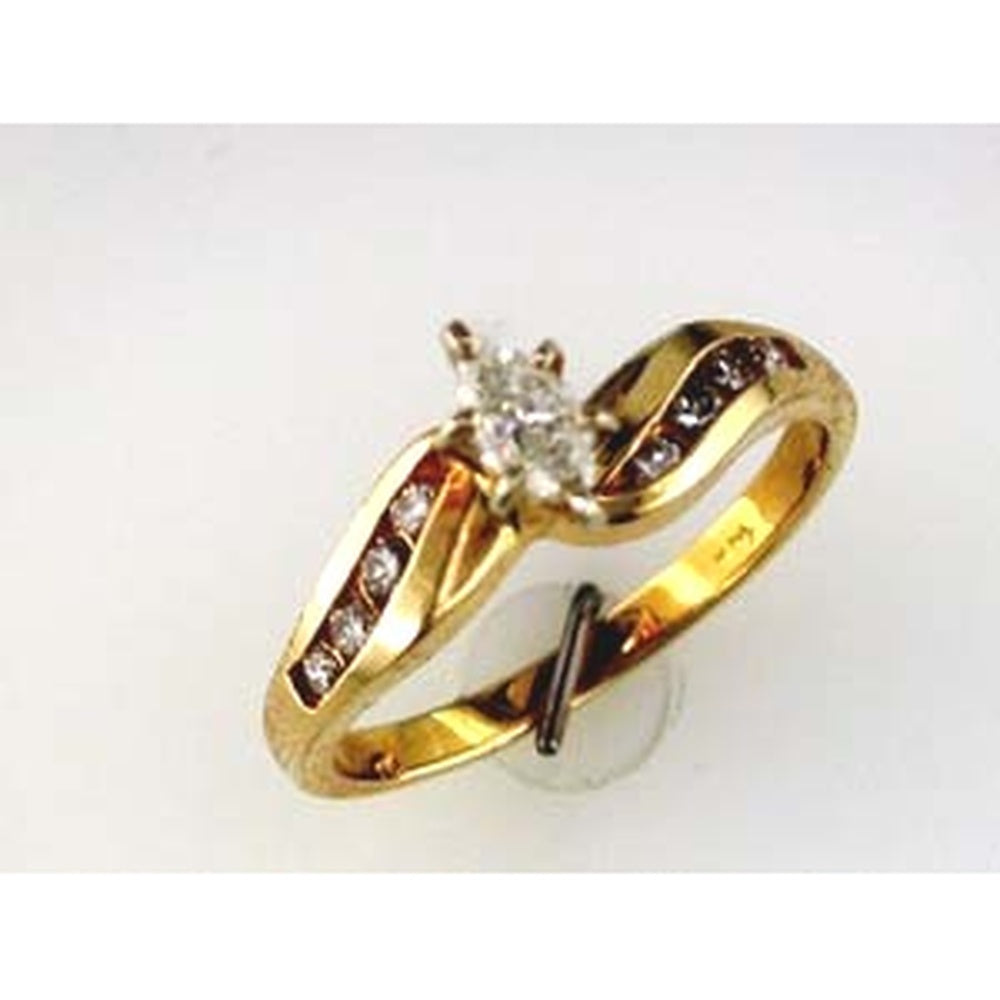 14K Yellow Gold Twisted Engagement Ring with Marquise-Cut Center Diamond and Round Accent Diamonds - 0.49ct Total Diamond Weight - Royal Jewelry