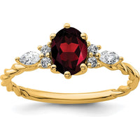 14K Yellow Gold Twisted Garnet and Diamond Ring with Oval Garnet - 1.42 Carat Total Gemstone Weight by 0