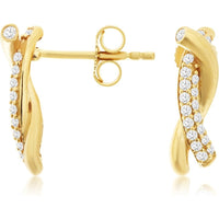 14K Yellow Gold Twisted Half-Hoop Earrings with Prong-Set Round Diamonds - 0.20 Carat Total Diamond Weight - Royal Jewelry