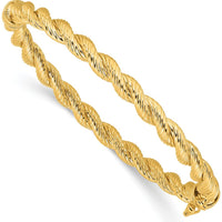 14K Yellow Gold Twisted Hinged Bangle Bracelet - Polished & Textured Finish by Oro Pregiato