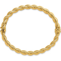 14K Yellow Gold Twisted Hinged Bangle Bracelet - Polished & Textured Finish by Oro Pregiato