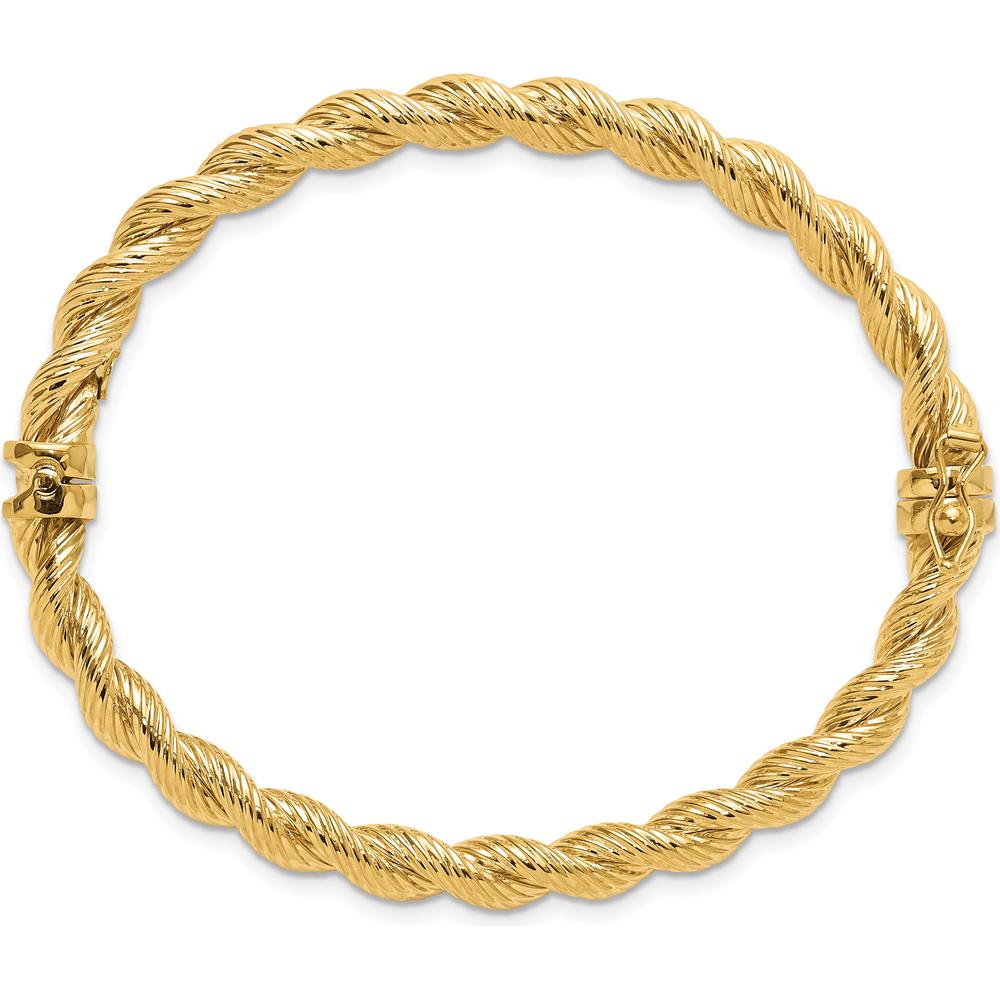 14K Yellow Gold Twisted Hinged Bangle Bracelet - Polished & Textured Finish by Oro Pregiato