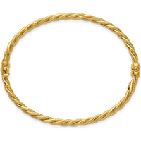 14K Yellow Gold Twisted Hinged Oval Bangle Bracelet with Box Clasp by Oro Pregiato