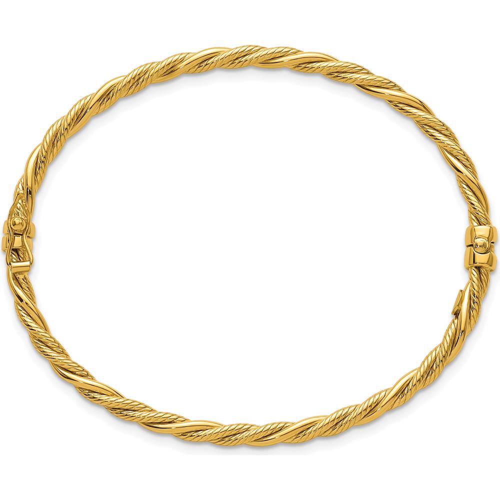 14K Yellow Gold Twisted Hinged Oval Bangle Bracelet with Box Clasp by Oro Pregiato