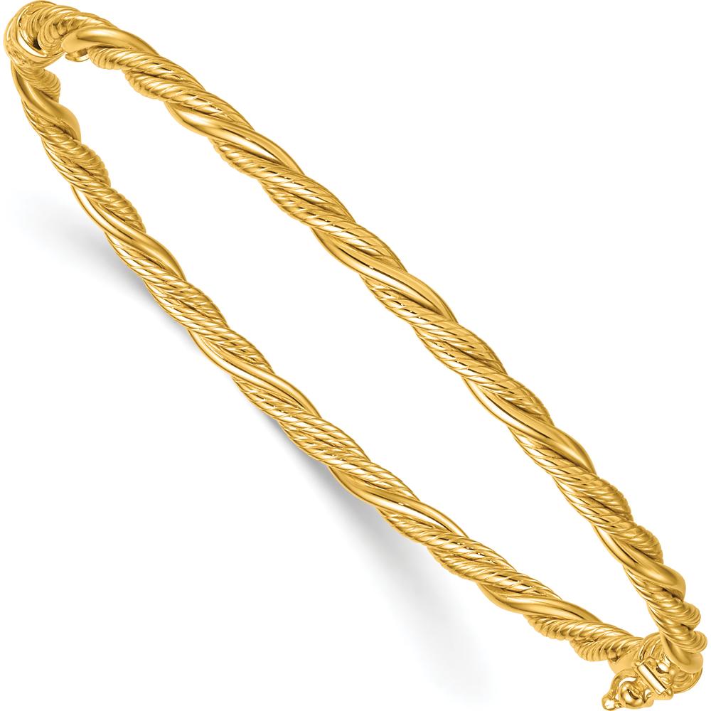 14K Yellow Gold Twisted Hinged Oval Bangle Bracelet with Box Clasp by Oro Pregiato